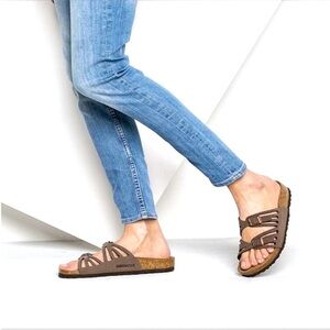 Birkenstock Granada Brown Leather Strappy Sandals Cork Footbed Sandals SZ 8